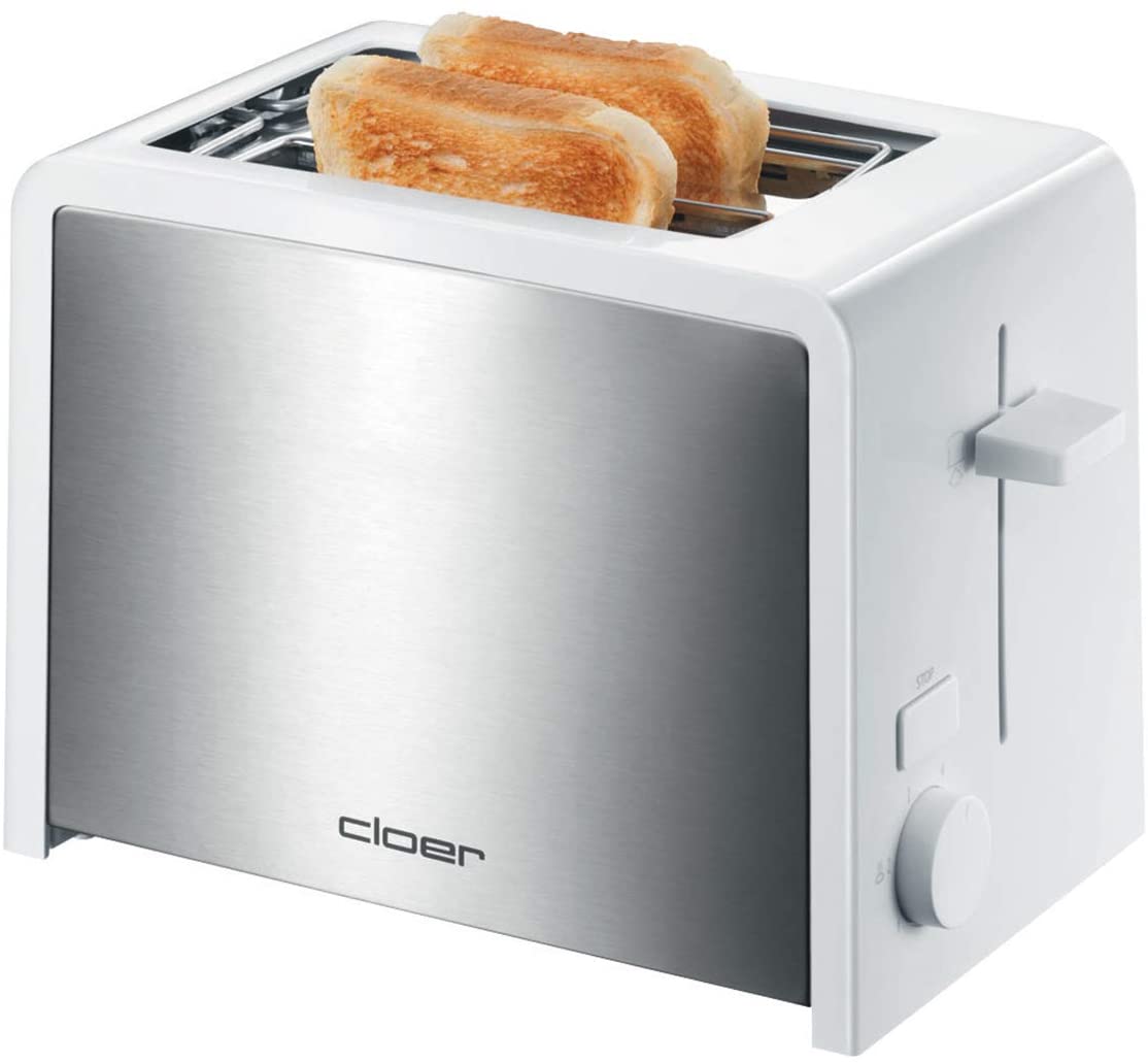 Cloer 3211 Toaster / 825 W / for 2 Toast Slices / Integrated Bun Attachment / Rewing Device / Crumb Drawer / Heat Insulated / Stainless Steel