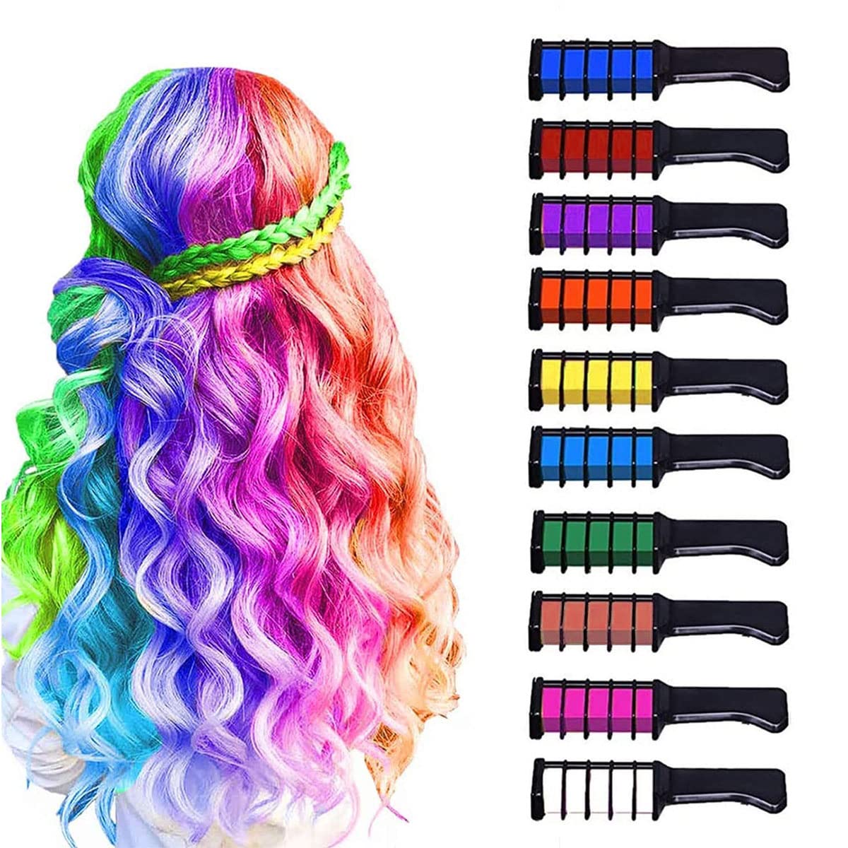 DWYQ Haarkreide Kamm, 10 Stück Temporäre Färben HaarfarbeKamm, Haarkreide Set für Kinder, Mädchen, Auswaschbare Farbe für Cosplay, Weihnachten, Halloween, Geburtstag Partys