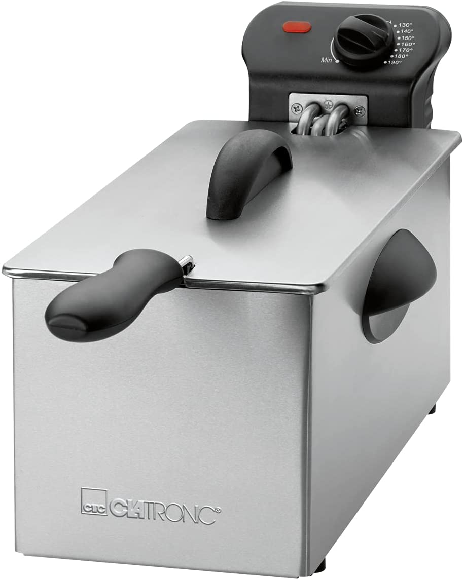 Clatronic FR 3586 Stainless Steel Fryer 2.5 L Perfect for French Fries and Nuggets, Low Odour Frying, Fast Heating Thermostat Fully Adjustable