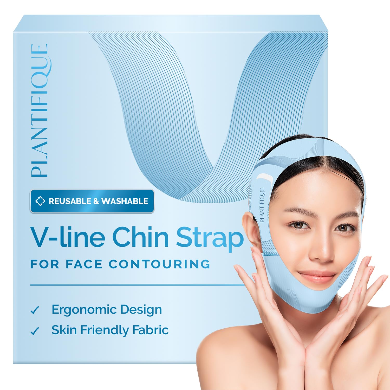 PLANTIFIQUE Chin Mask, Double Chin, Reusable, Breathable V-Line Face Mask, Chin Strap, V Shape Face Mask