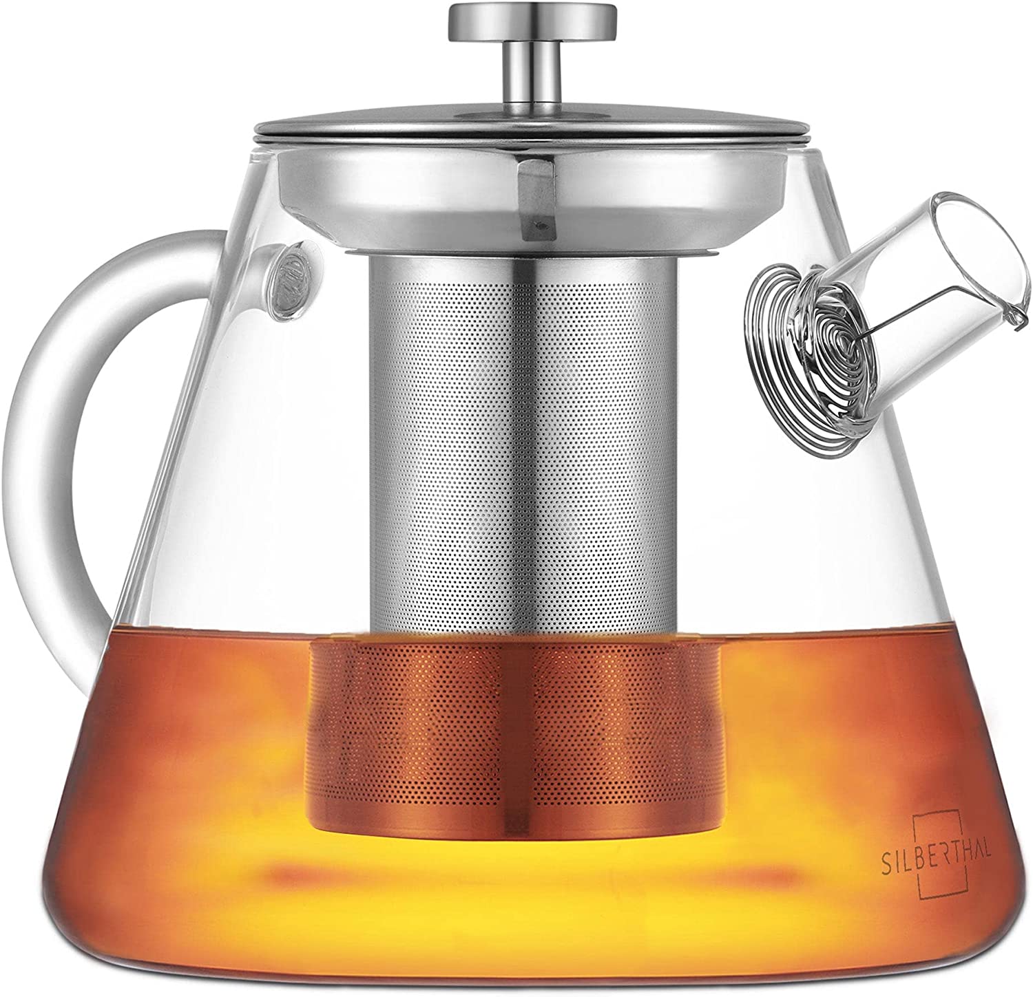 Silberthal Teapot with Strainer Glass 1.5 Litres Full Tea Aroma with Long Strainer Insert