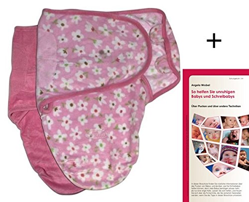 SwaddleMe M2P Baby Micro Fleece Pink + MP2BP Pack 2 Flower on Pink – Full Body Puck Sack is ideal for Cry Babies. Small.