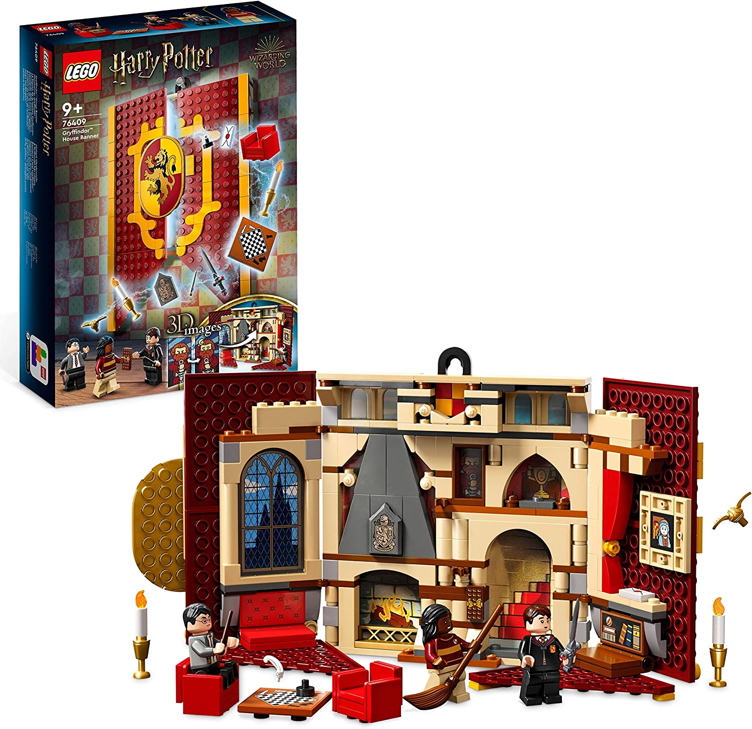 LEGO 76409 Harry Potter House Banner Gryffindor Set, Hogwarts Coat of Arms, Castle Community Room Toy or Wall Display, Hunged Travel Toy, Collectable with 3 Mini figures