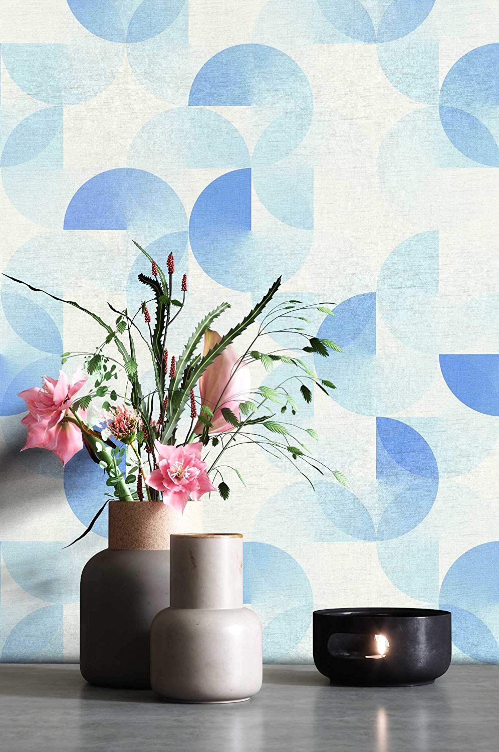 Newroom Graphic Blue Non-Woven Wallpaper Grey Fleece Including Wallpaper Gu