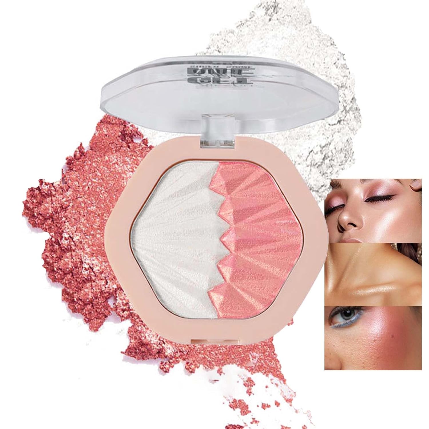 Highlighting Powder, 2 Colours Blush Powder + Highlighter Palette, Waterproof & Sweatproof Rouge Makeup, Highly Pigmented Highlighter Blush with Ultra Shimmering Finish, Soft & Radiant Effect