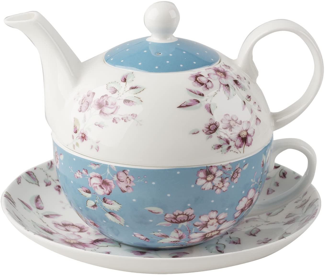 Katie Alice Ditsy Floral Ceramic Teapot for One - Teapot Capacity: 450 ml (15 fl oz), Cup Capacity: 280 ml (9 fl oz)