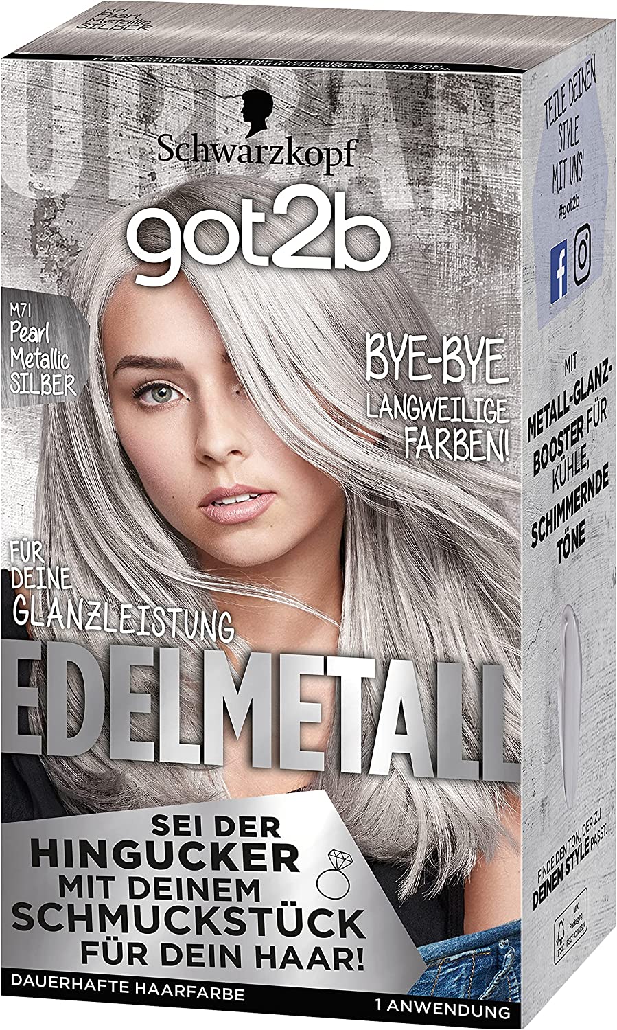 got2b Precious Metal M71 Pearl Metallic Silver Level 3 (3 x 143 ml), Hair Colour with Metal Shine Booster for Cool, Shimmering Tones, Anti-Fading Effect, ‎pearl