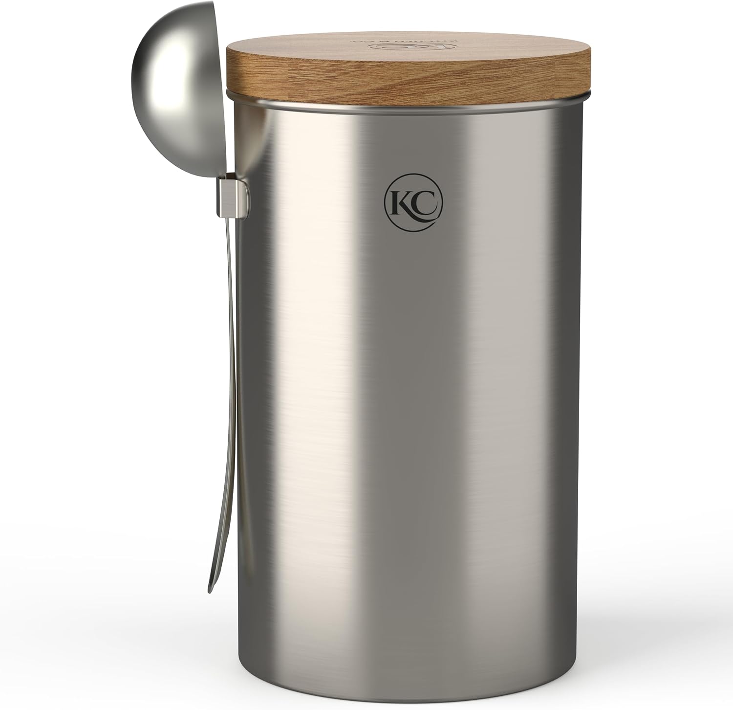 KC Kitchen & Co. Coffee Jar with Spoon for 250 g Coffee Beans, Tea, Sugar, Spices (Silver, 700 ml) with Airtight Acacia Lid