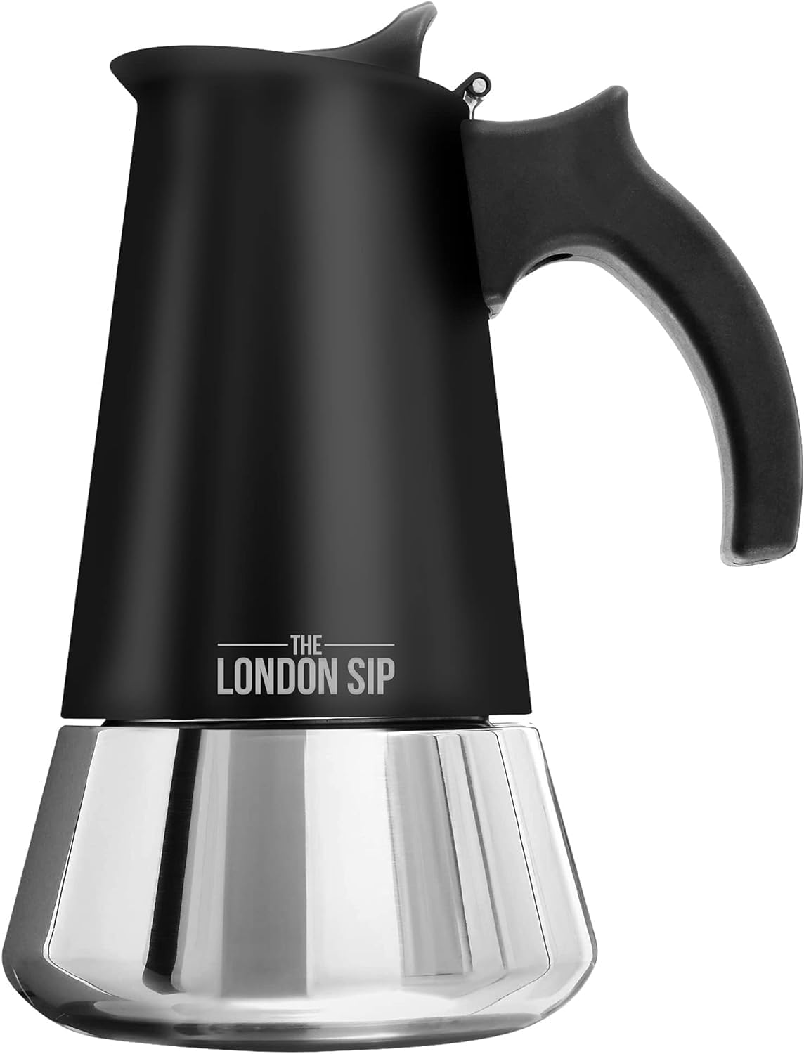 The London Sip Espresso Maker Suitable for Induction Cookers, Mocha Pot Made of Stainless Steel, Espresso Jug 6 Cups (300 ml), Mocha Pot Suitable for All Types of Cookers, Black
