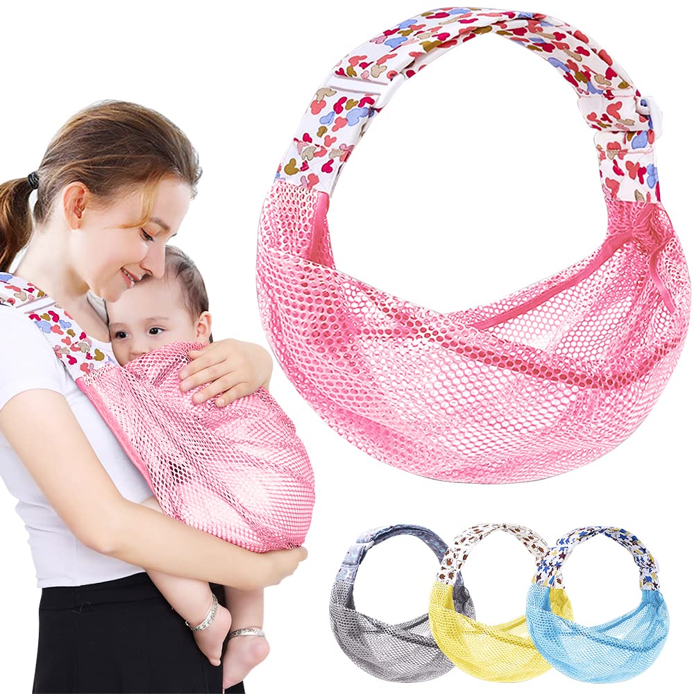 HINATAA Breathable Baby Sling, Adjustable Baby Carrier Wrap, Quick Drying, 3D Mesh, Thick Shoulder Straps, Elastic for Summer, Pool, Beach, Carrying Newborn (Pink)