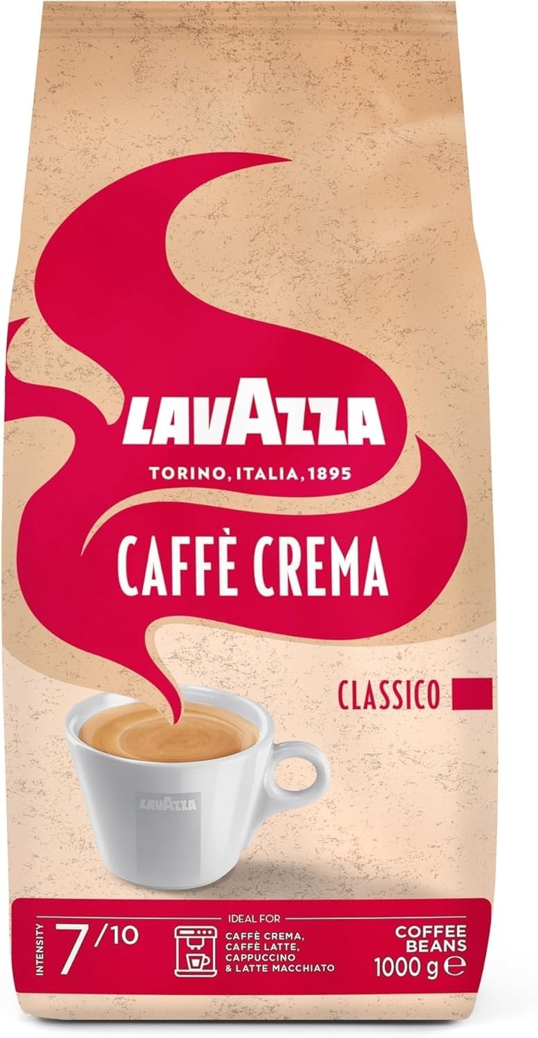 Lavazza, Caffè Crema Classico, Arabica & Robusta Coffee Beans, Ideal for Espresso Machines, with Aroma Notes of Dried Fruits, Strong Flavor, Intensity 7/10, Medium Roast, 1 kg