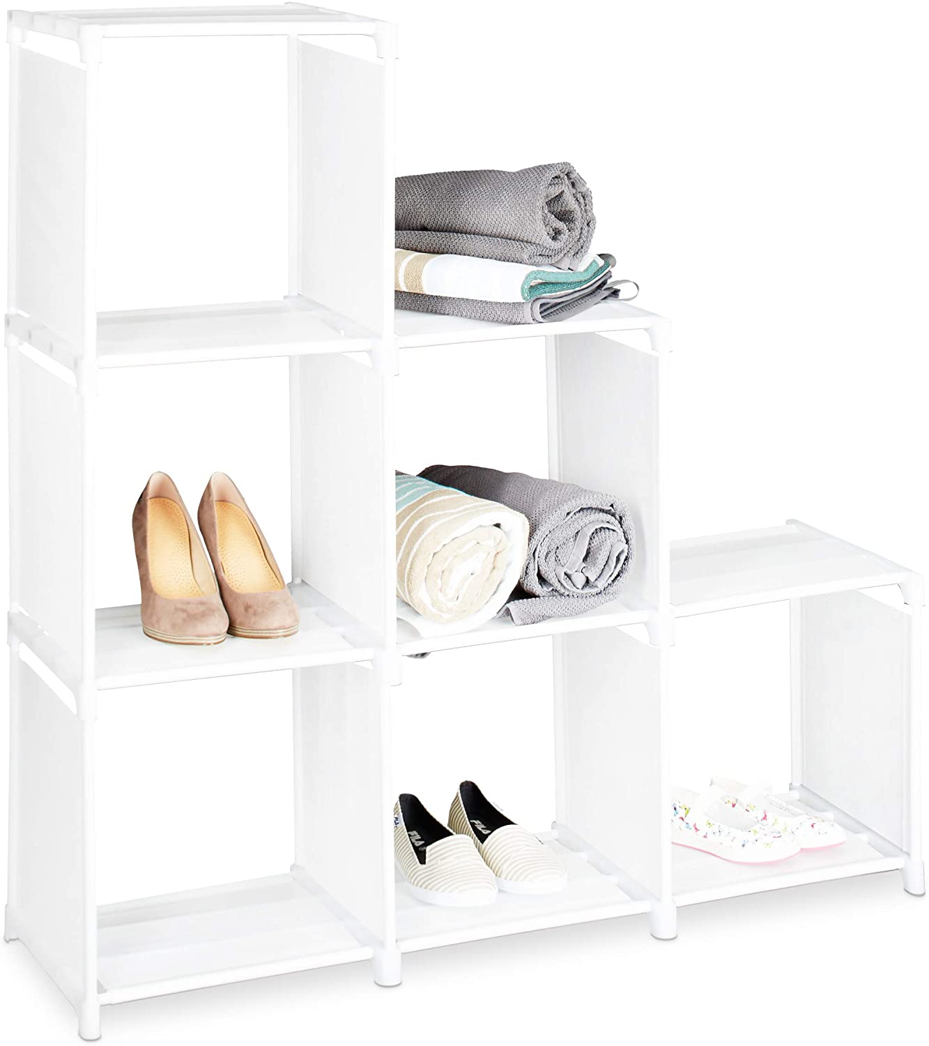 Relaxdays 1 X Step Shelf With 6 Compartments, Simple Plug-In System, Room D