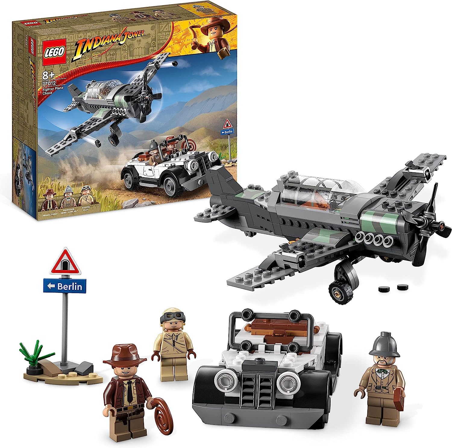 LEGO 77012 Indiana Jones Escape from Hunting Plane Action Set with Buildable Aeroplane Model and Vintage Car Toy Car, Plus 3 Mini Figures, The Last Crusade Movie