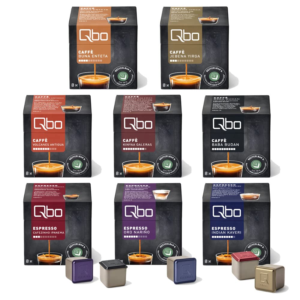 Tchibo Qbo Tasting Set, Various Caffè and Espresso, 64 Pieces (8 x 8 Coffee Capsules), Sustainable and Aluminium Free