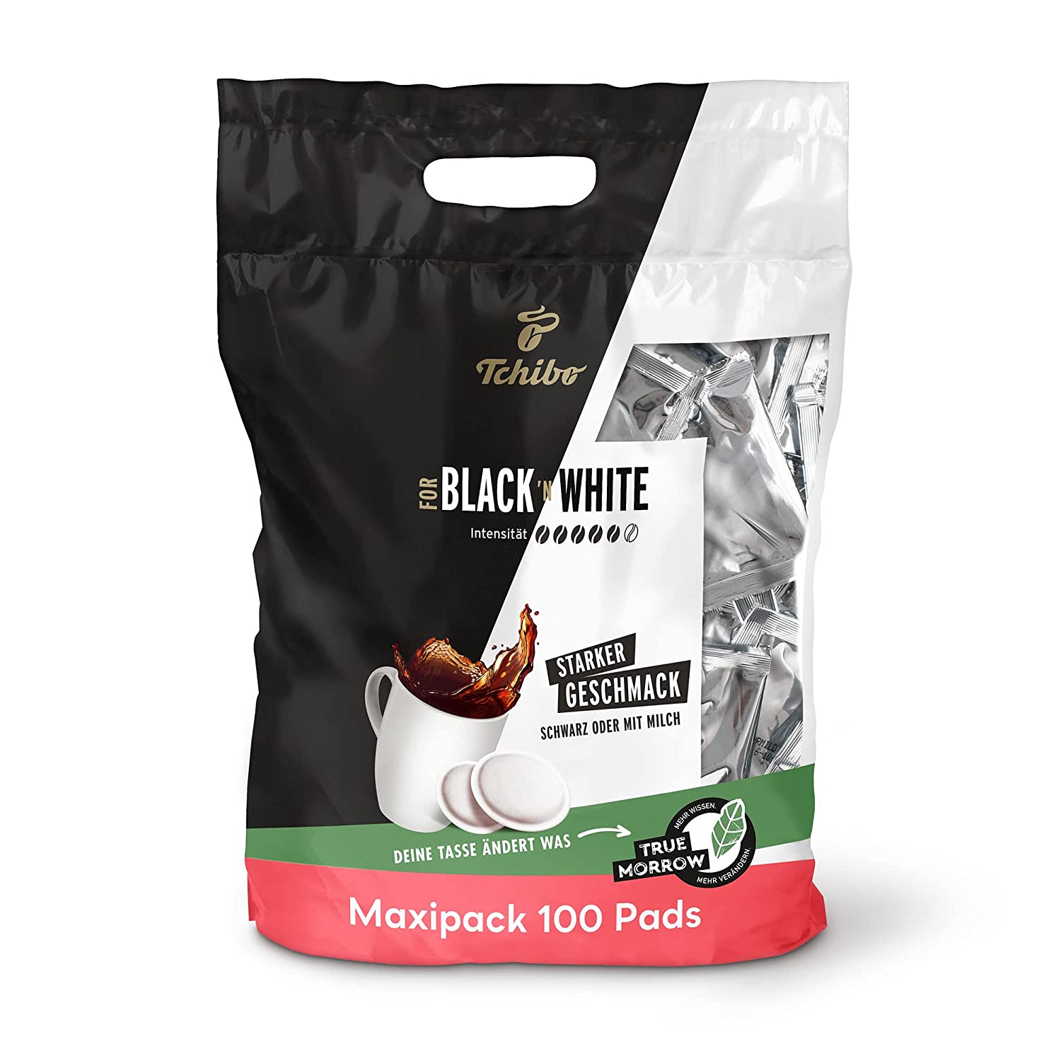 Tchibo Maxipack BLACK & WHITE, 100 pieces – 1x 100 pads (coffee, strong with strong taste), sustainable, suitable for Senseo machines