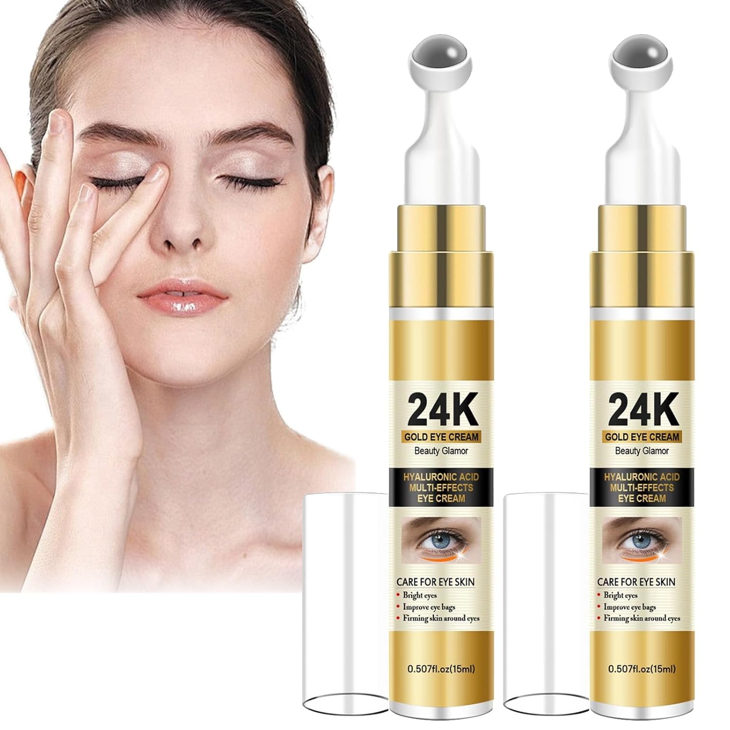 24K Gold Eye Cream, Anti-Ageing, Reduce Wrinkles, Dark Circles & Puffiness, Eye Cream for Wrinkle Repair and Skin Tone Evenly, Sensitive Eye Area Care (2 Pieces, 15 ml)
