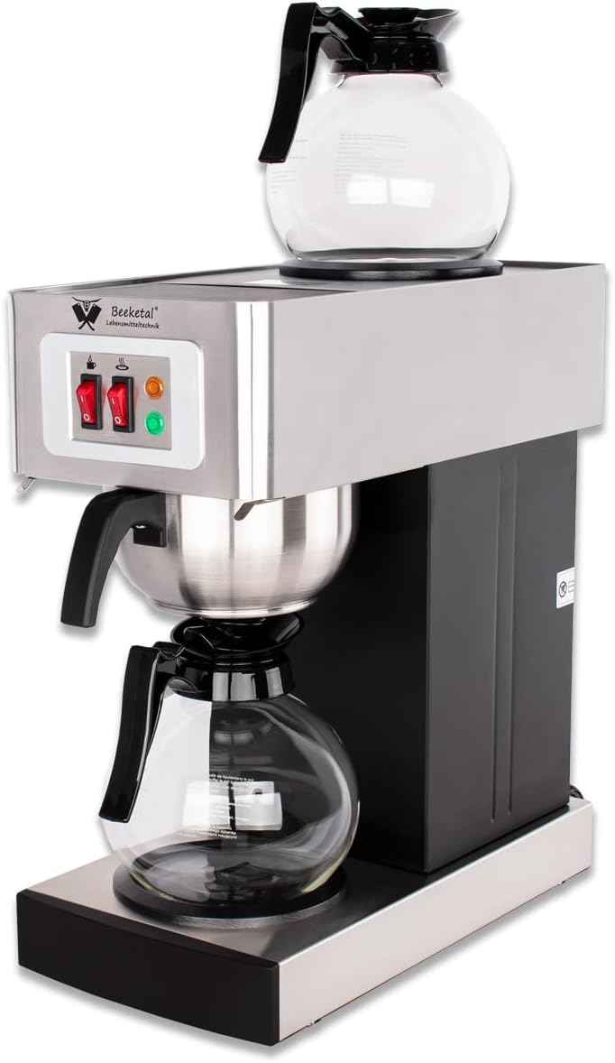 Beeketal \'BGK-S1GK\' gastro filter coffee machine incl. 2 glass jugs with 1.7 liter capacity each Filter coffee machine with 2 heating plates including starter set coffee basket filter (size: 85/245)