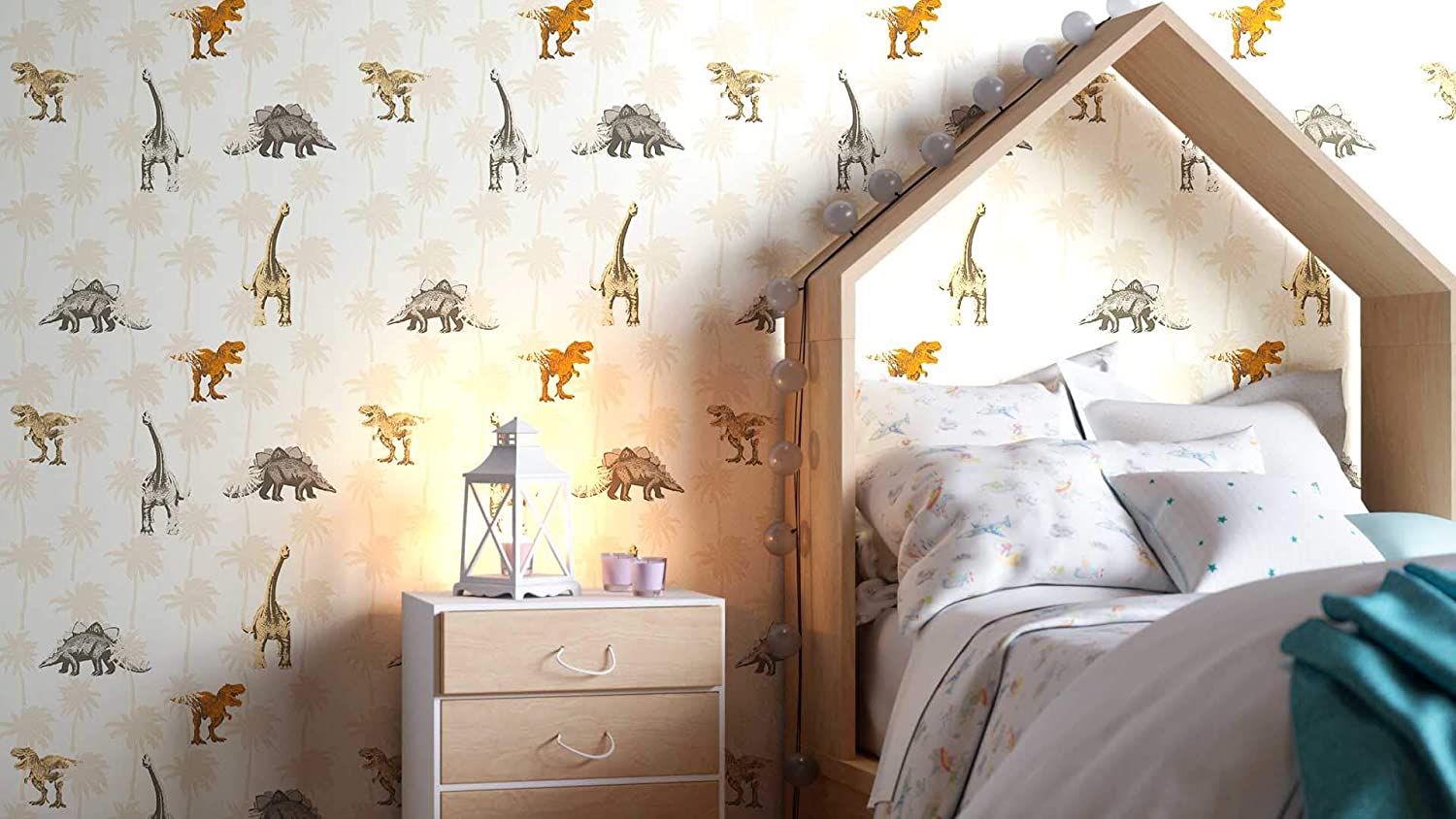 Newroom children\'s wallpaper, brown, non-woven wallpaper, orange, natural, beautiful modern and elegant look for babies, boys or girls, including wallpapering guide, children\'s wallpaper, brown, dinosaurs