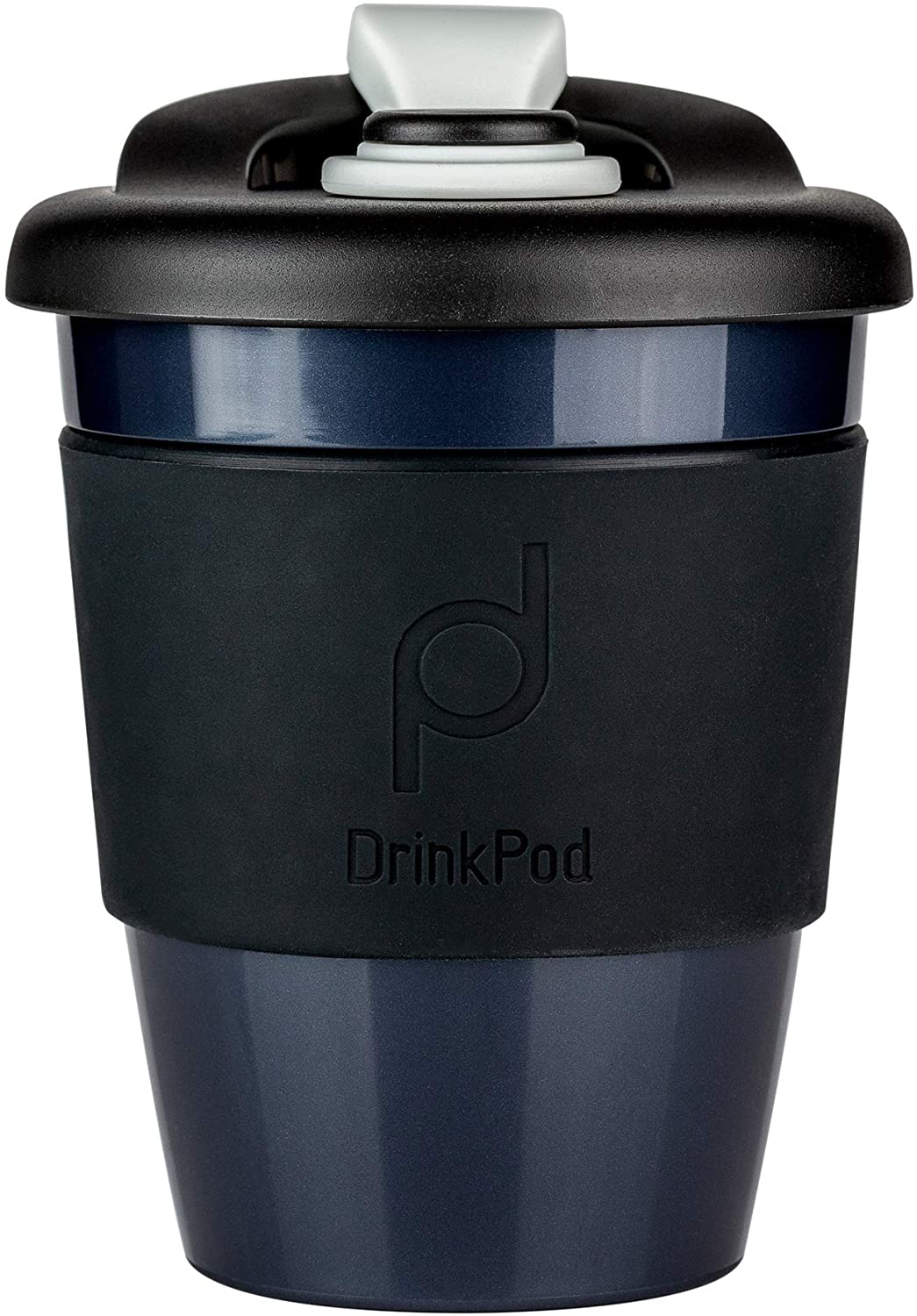 DrinkPod Reusable BPA Free 340ml 12oz Plastic Coffee Mug Travel Mug - NIGHT, BLACK