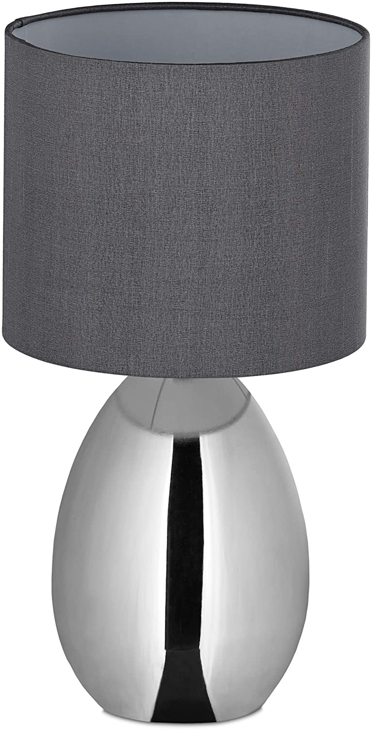 Relaxdays Bedside Lamp Touch Dimmable Modern Touch Lamp with 3 Levels E14 Table Lamp with Cable 33.5 x 18 cm Silver
