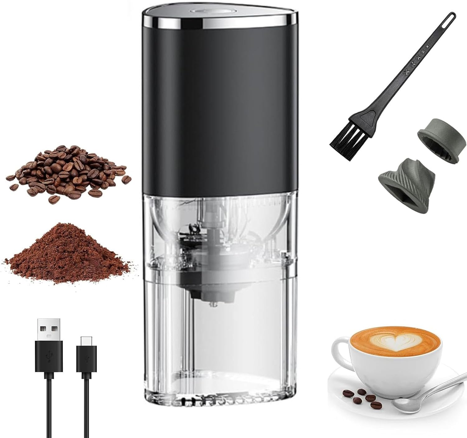 Portable Electric Coffee Grinder: Adjustable Grinder for Espresso & Beans, Ceramic Core, Type-C Charging, 30g Capacity for Home & Travel