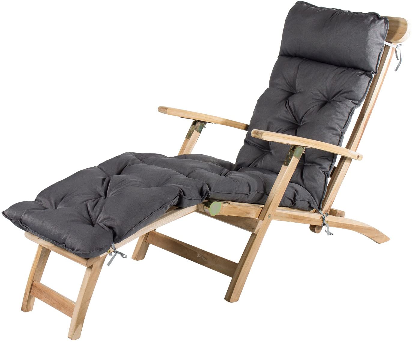 Meerweh Deckchair Lounger Approx. 195 x 49 x 10 cm, Cushion Cover, Grey, 20