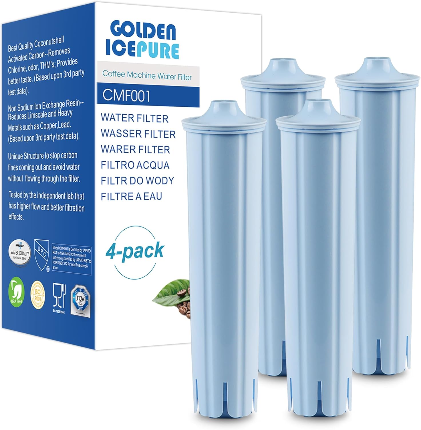 GOLDEN ICEPURE NSF Certified Fully Automatic Coffee Machine Water Filter Replacement for Jura® Blue Filter Cartridge Compatible with ENA®, Pack of 4 (Not for E6, E8)