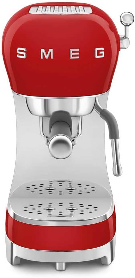 SMEG, ECF02RDEU Espresso Coffee Machine, Cappuccino Steam Function, Thermoblock, Large Cup Housing and Double Coffee Function, 1 L Water Tank, User-friendly Operating System, 1350 W, Red