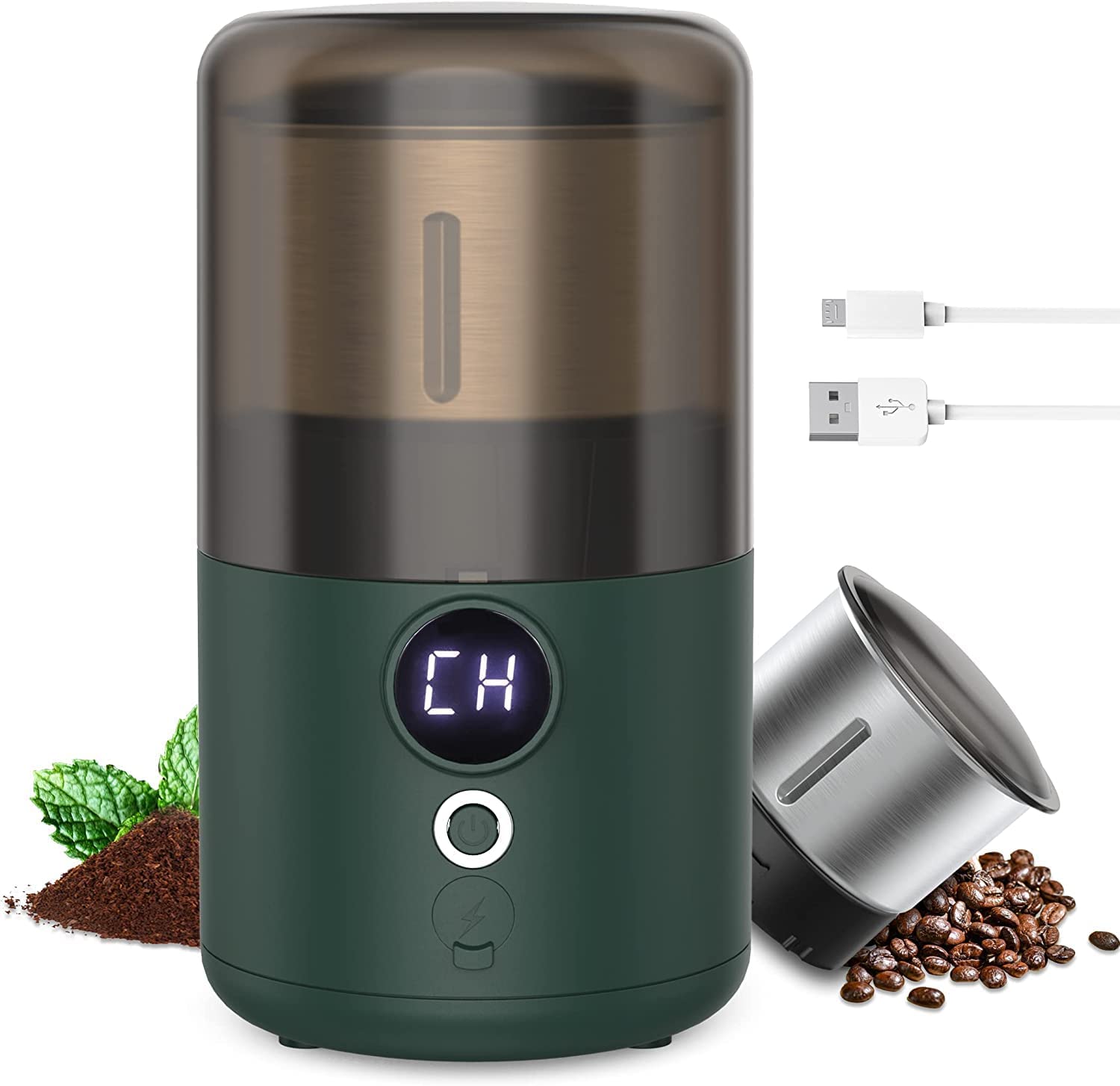 Lecone Coffee Grinder Electric Spice Mill USB Rechargeable with Removable Stainless Steel Container Portable Spice Mill Electric for Coffee Beans, Herbs, Seeds, Grains and Nuts