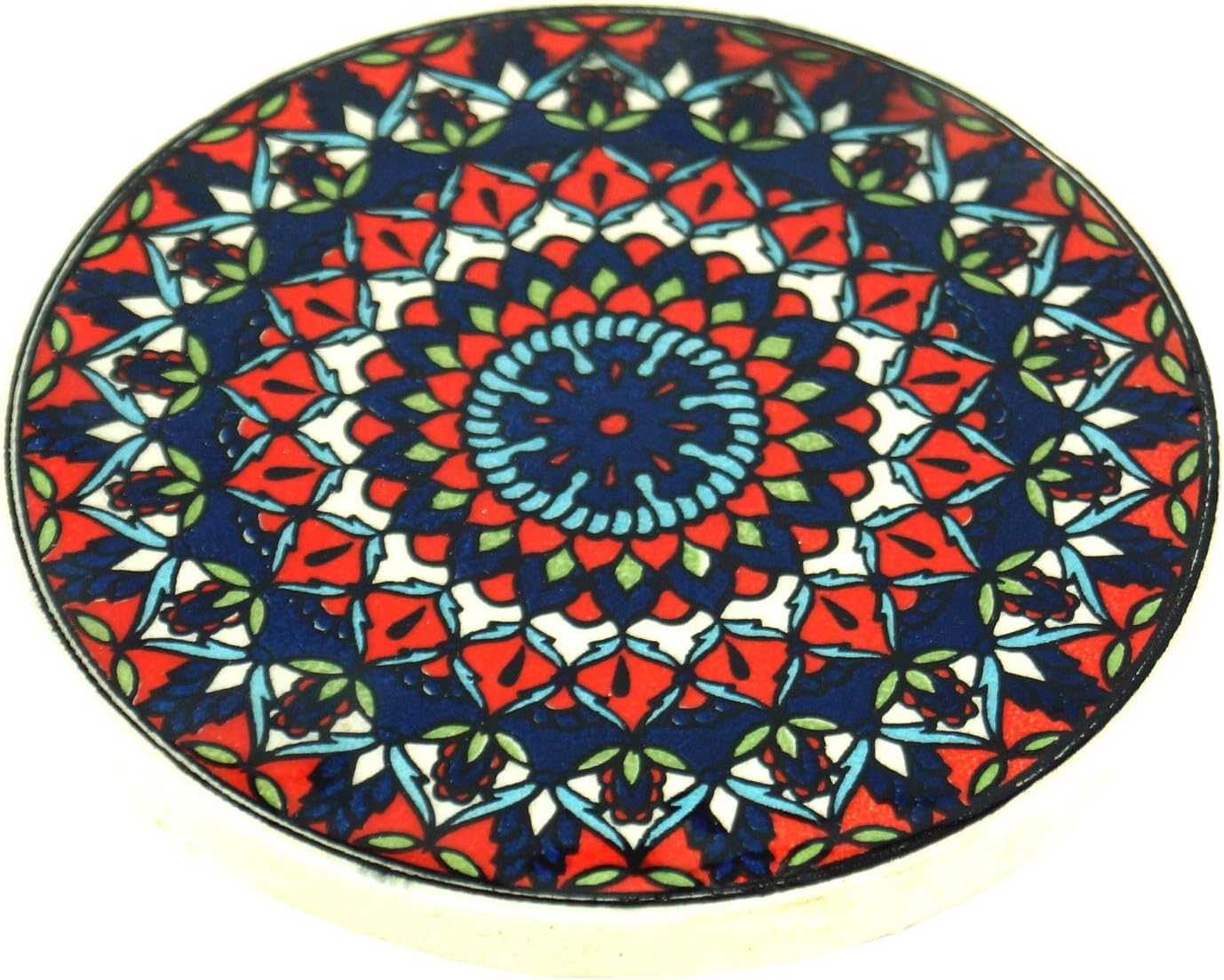Guru-Shop GURU SHOP Oriental Ceramic Coasters, Round Coasters for Glasses, Cups with Mandala Motif Set - Pattern 1, Blue, Quantity: Set of 3, 1 x 8 x 8 cm, Coasters, Trays