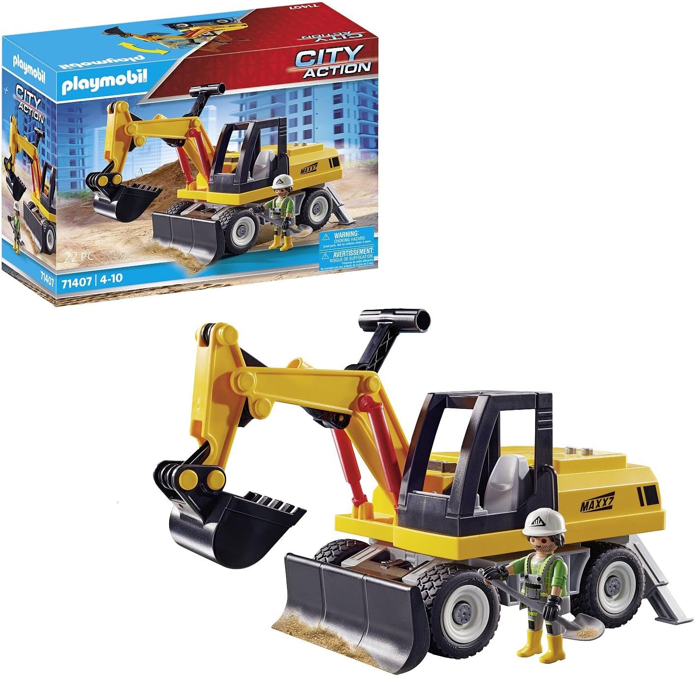 PLAYMOBIL City Action 71407 Excavator with 360° Rotating Assembly, Shovel and Support Feet, Play Set for Creative Building Fans, Toy for Children from 4 Years