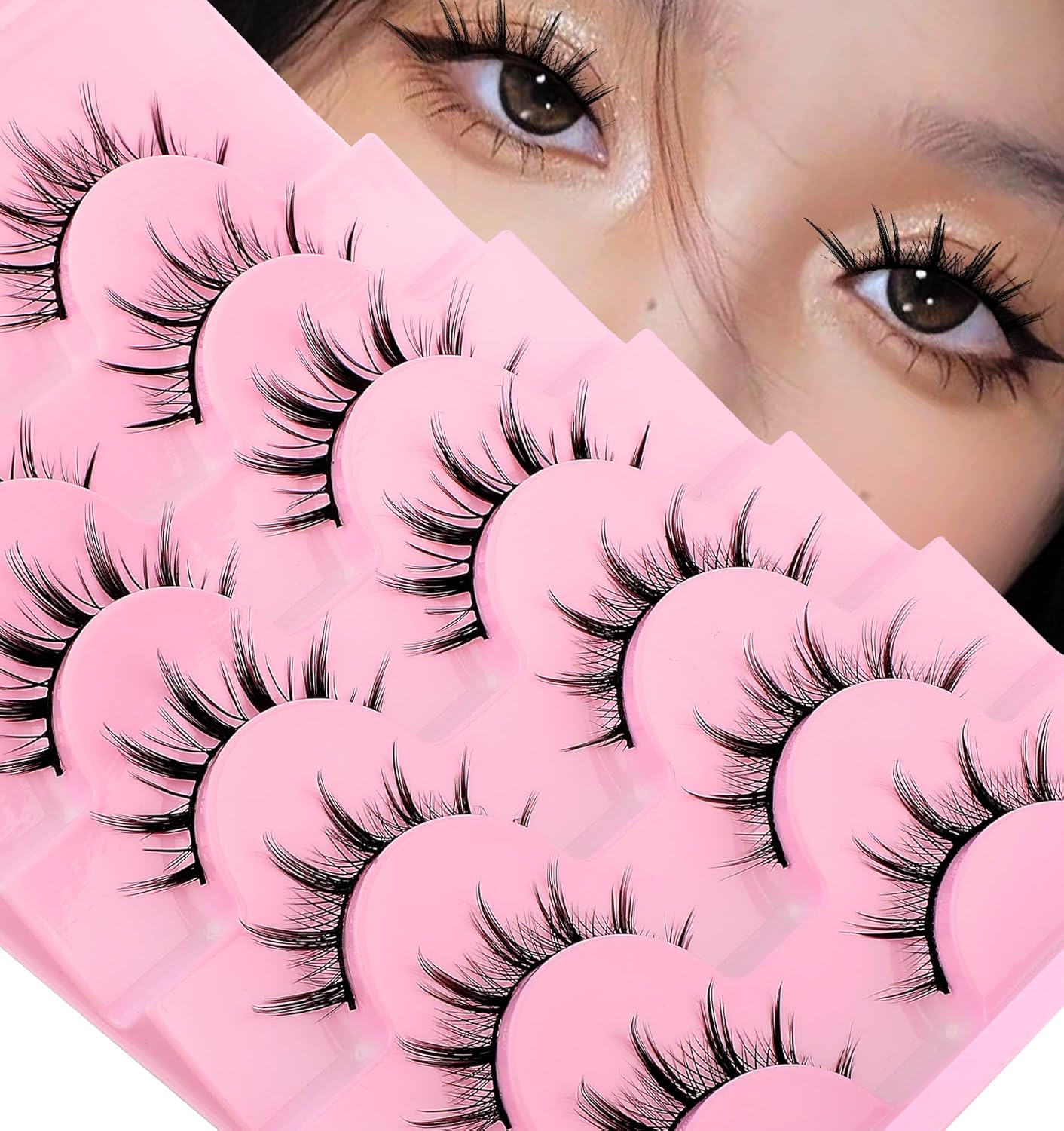 Fake Manga Lashes, 7 Pairs Lash Eyelashes, 3 Styles, Cosplay Eyelashes, Eyelash Extension, Wet Look Effect, Fluffy Anime Eyelashes, Korean Eyelashes