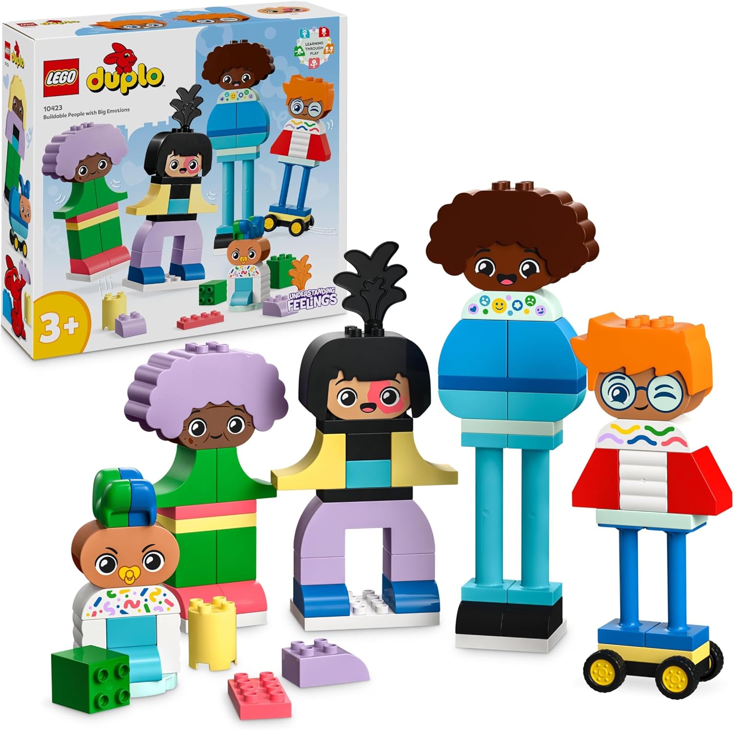 LEGO DUPLO Town Buildable People with Big Feelings, Educational Toy for Children from 3 Years, Includes 5 Figures with 10 Faces for Role Play, 71 Stones to Combine and Design 10423