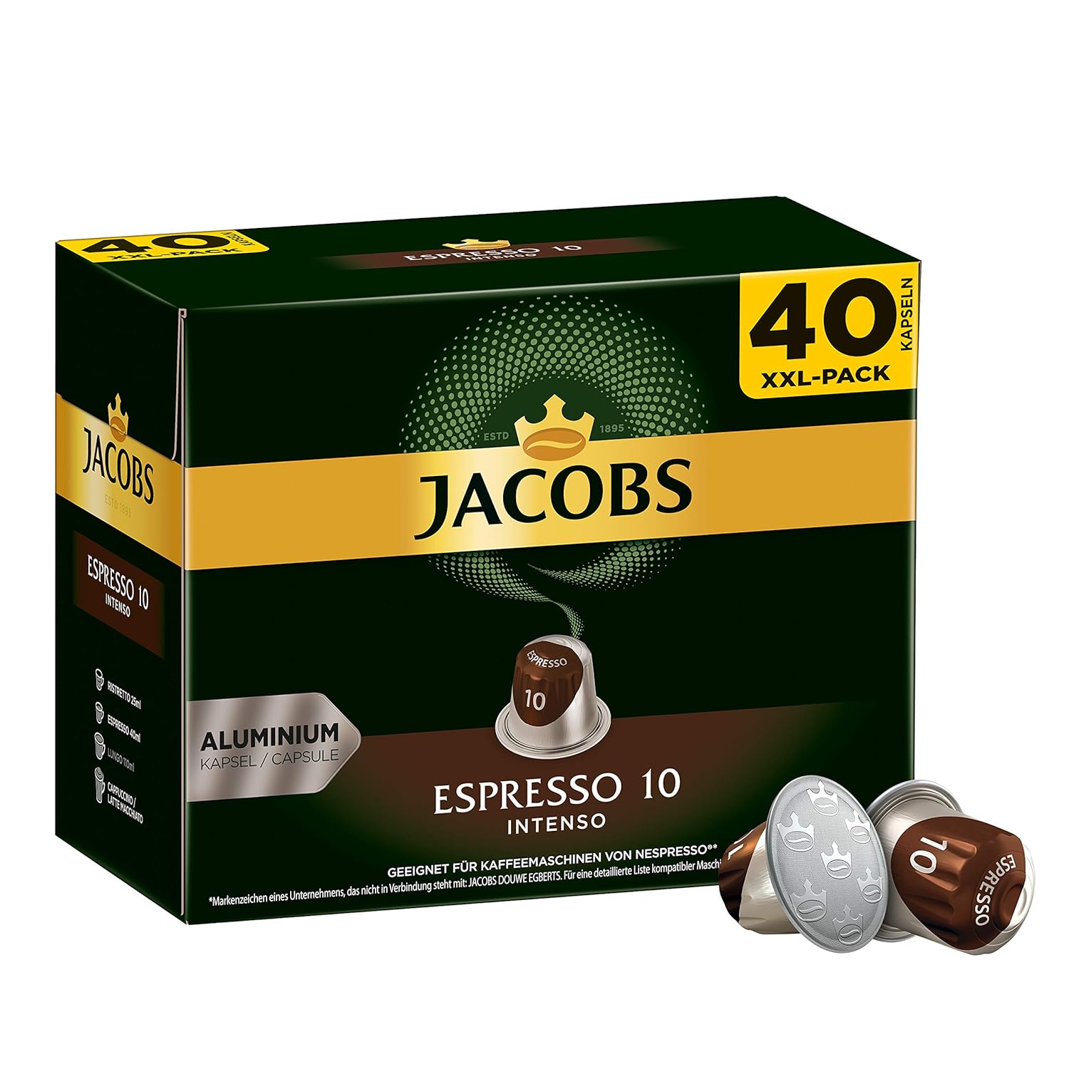 Jacobs coffee capsules espresso intense (only for a short time) megapack xxl, intensity 10 of 12, 200 nespresso compatible capsules (5 x 40 capsules)
