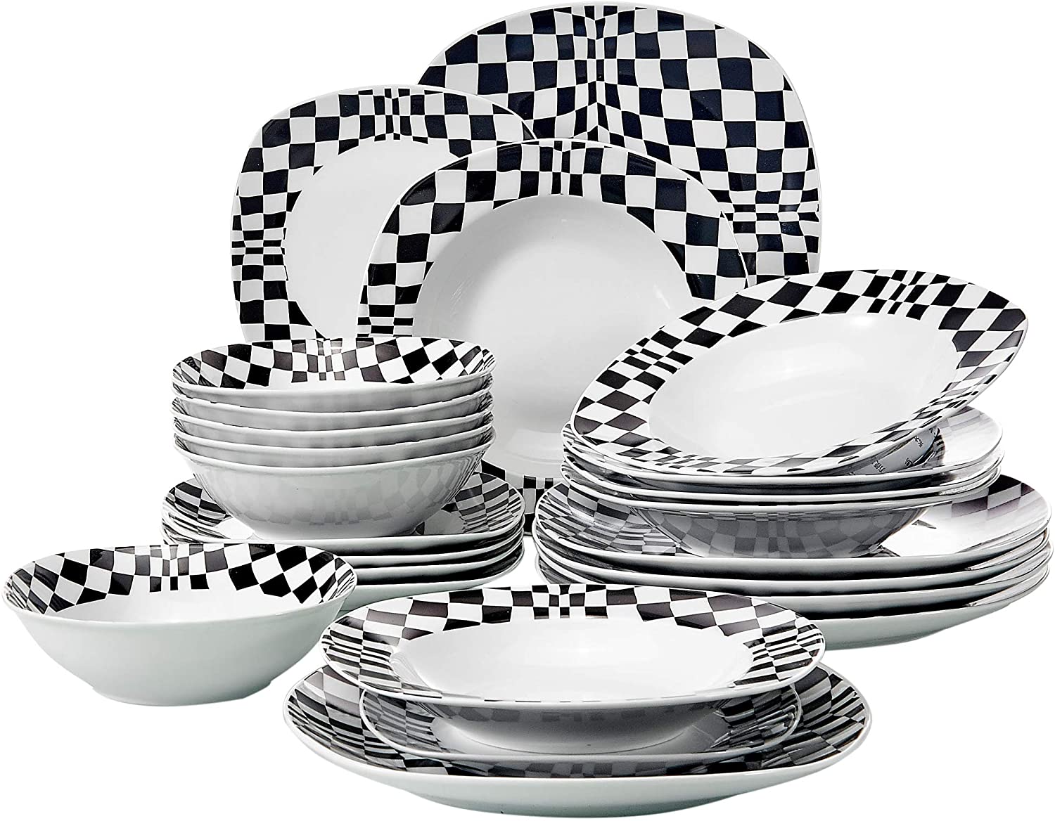 VEWEET Louise Porcelain Dinner Service 60 Pieces Dinner Service Includes Coffee Cups 175 ml, Saucer, Dessert Plate, Dinner Plate and Soup Plate Complete Service for 12 People