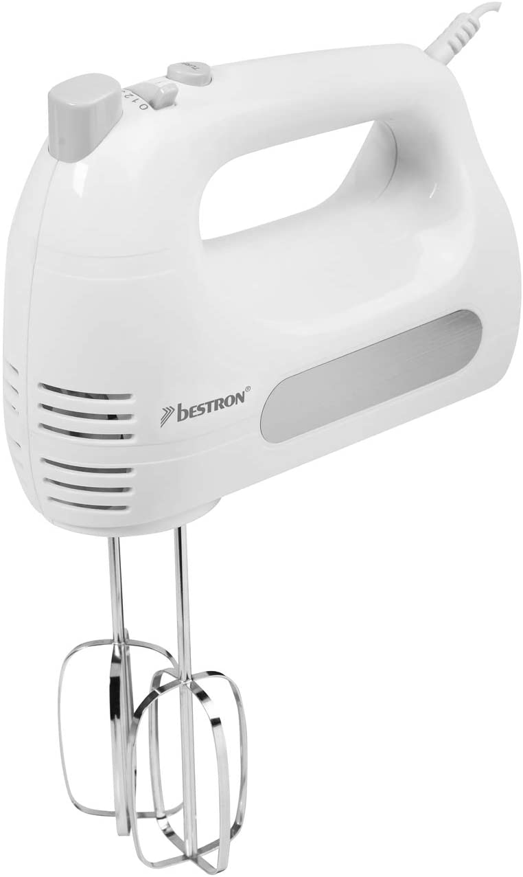 Bestron Hand Mixer with Beaters and Dough Hook, 6 Speed Selection, 300 W