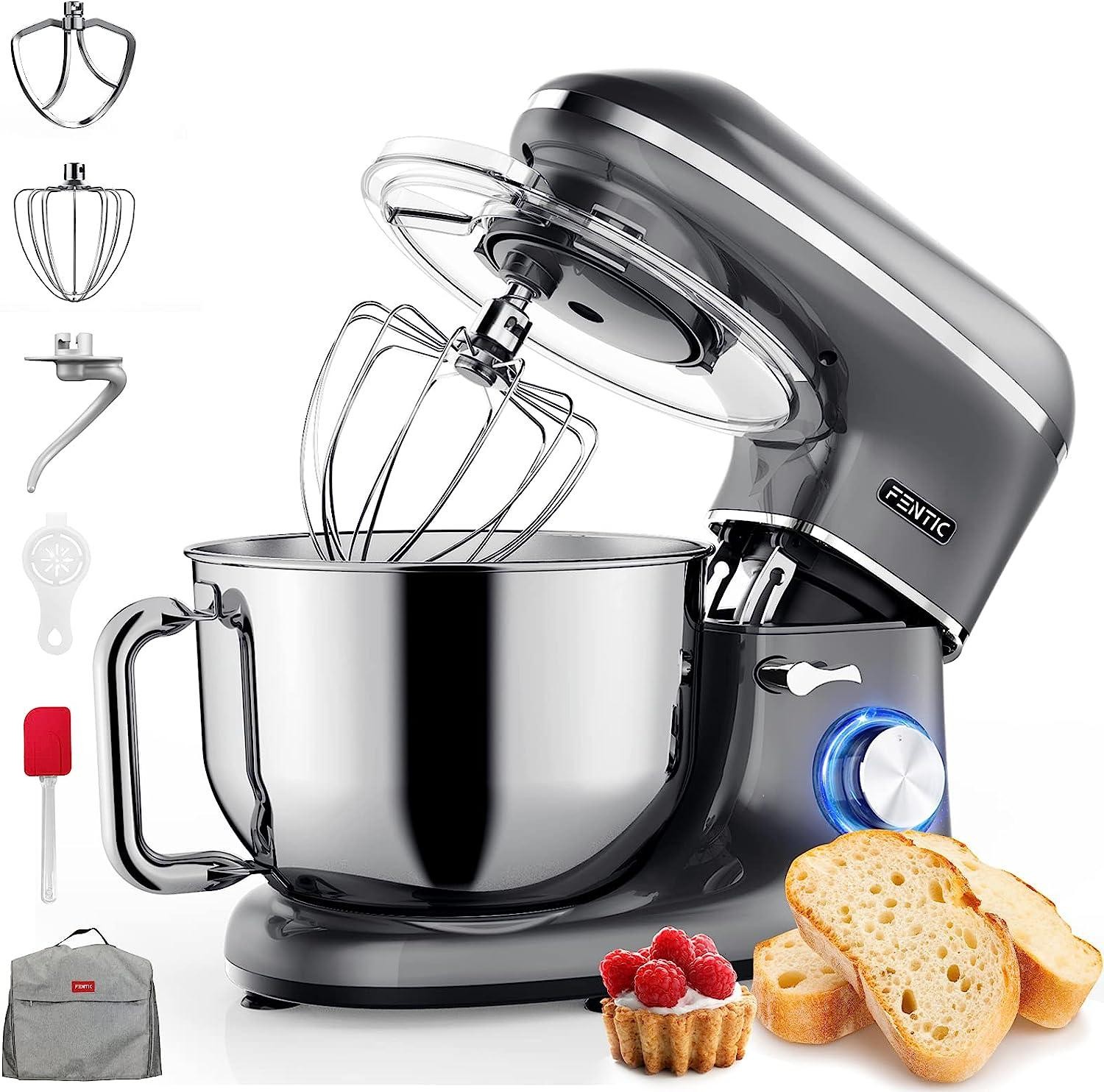Fentic Food Processor - 1500 W - Stainless Steel Mixing Bowl (6.2 L) - Kitchen Mixer with Mixing Hook, Dough Hook, Whisk and Splash Guard - Includes Protective Cover and Additional Accessories (Anthracite)