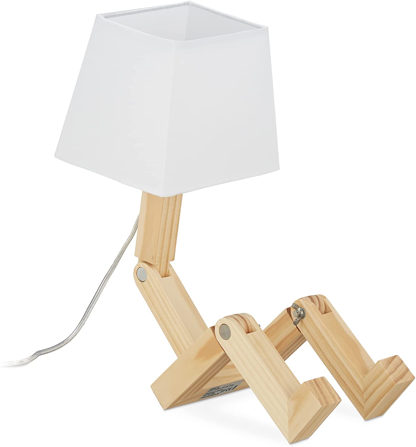 Relaxdays Robot Table Lamp, Adjustable, Lampshade, Original, Desk Lamp H x W x D: 42 x 18 x 32 cm, Natural Wood