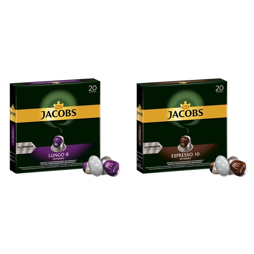 Jacobs Lungo Intenso Coffee Capsules, Intensity 8 of 12, 10 x 20 Drinks & Coffee Capsules Espresso Intenso, Intensity 10 of 12, 200 Nespresso®* Compatible Capsules, 10 x 20 Drinks