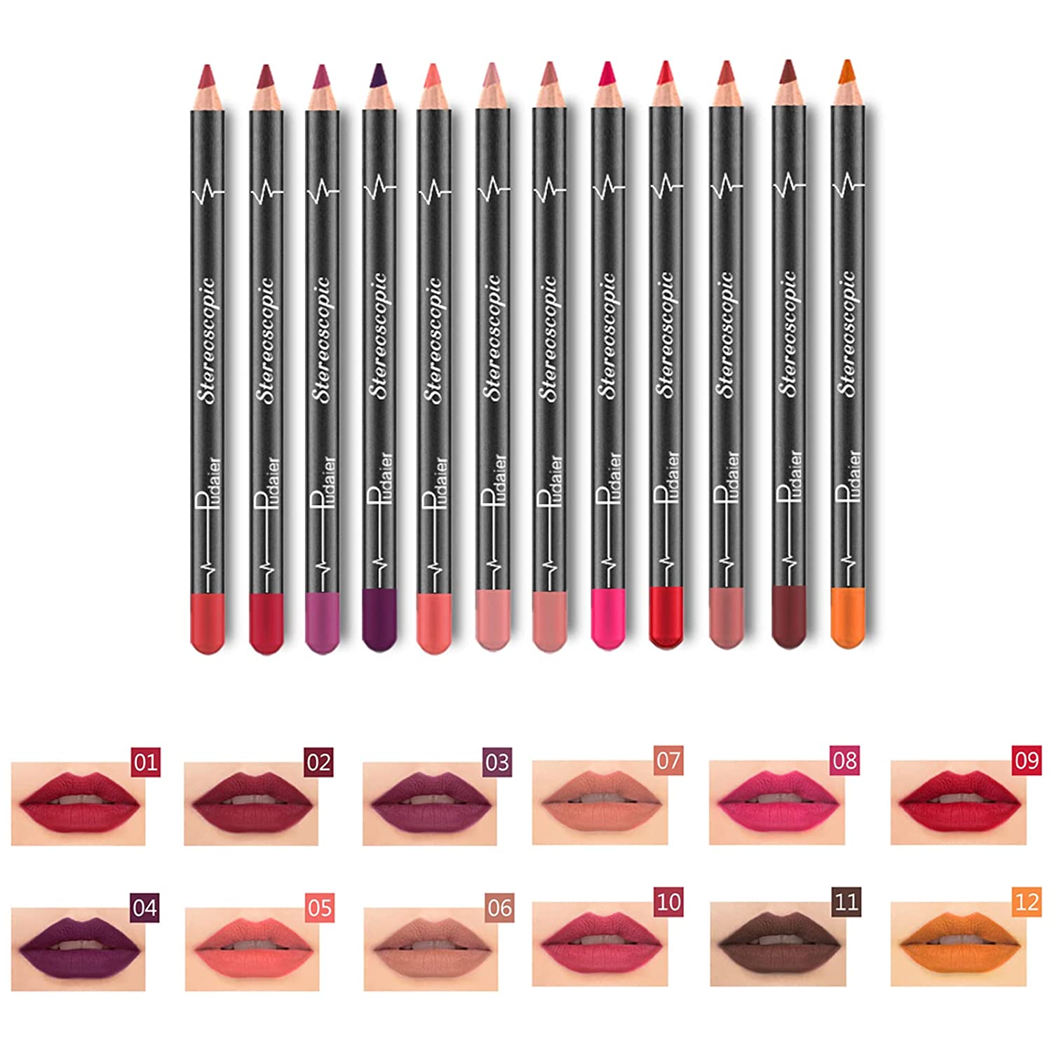 SOMGKIN 12 Colours Lip Liner Set, Lipstick Set, Lip Liner Pencil, Waterproof Durabl