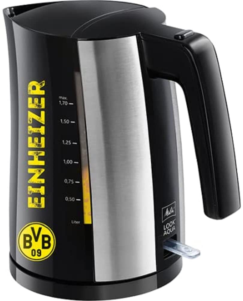 MELITTA Look Aqua BVB Fan Edition 1026-02 BK SST Kettle with Automatic End Shut-Off, Concealed Heating Element and Overheating Protection, 1.7 L, 2400 W
