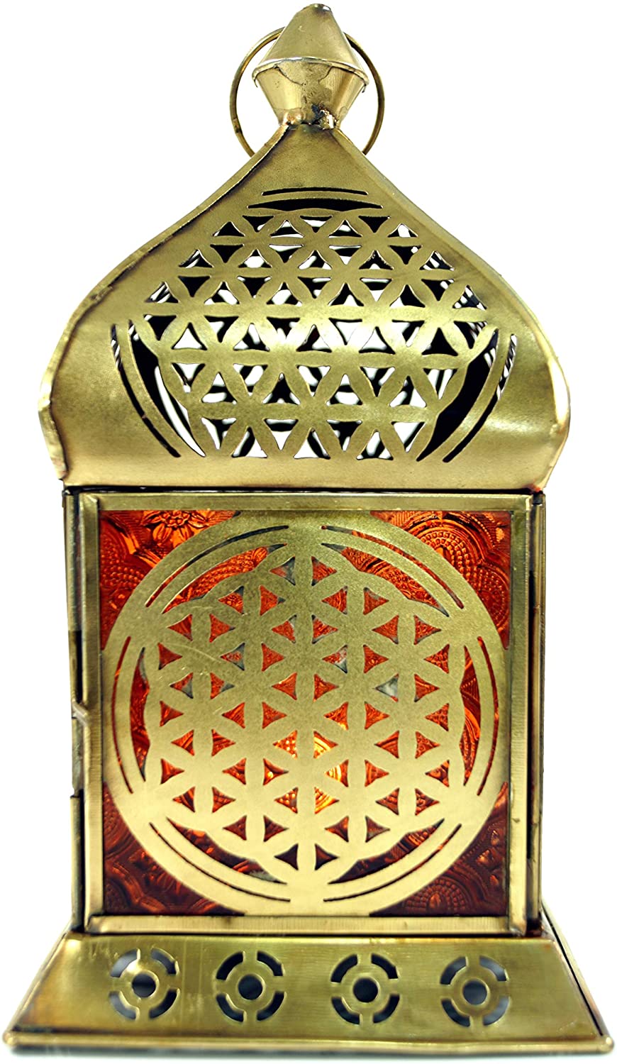 GURU SHOP Oriental Metal / Glass Lantern in Moroccan Design, Orange 22 x 12 x 12 cm