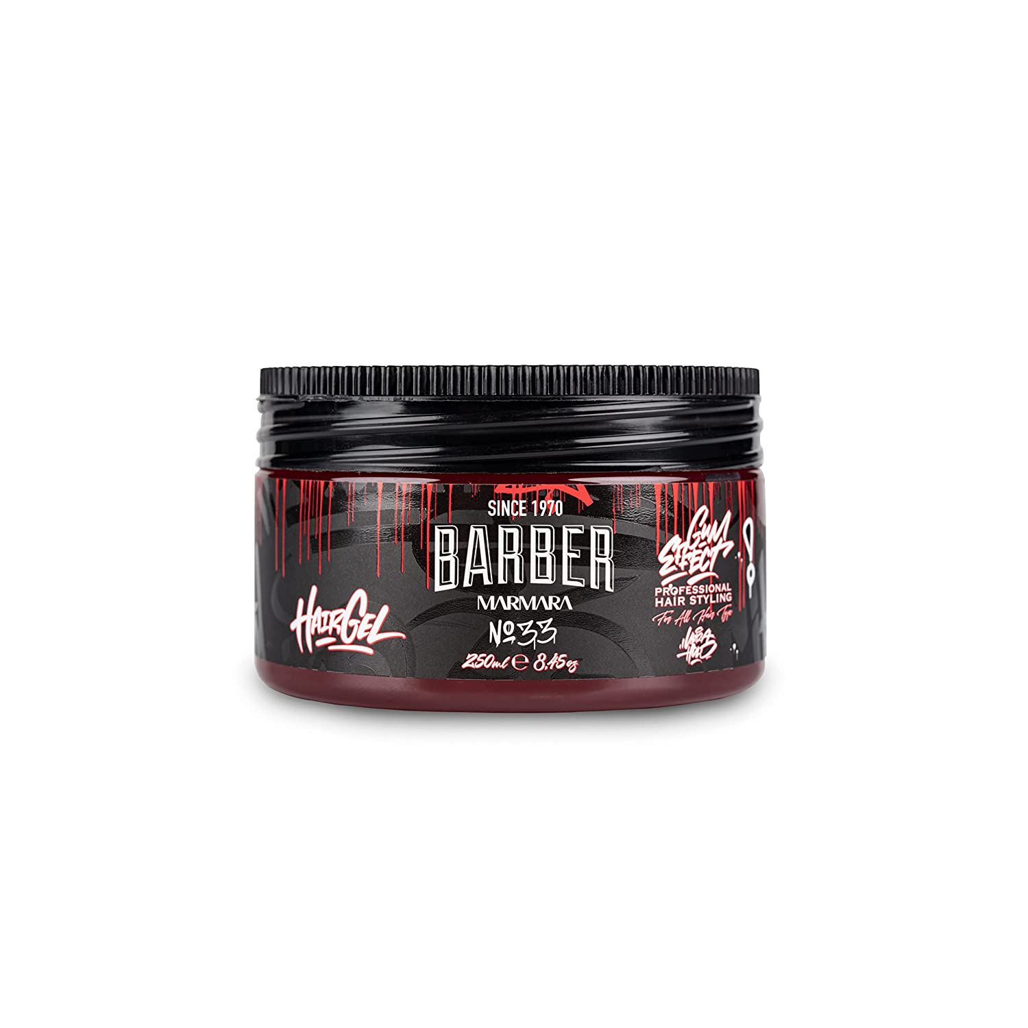 BARBER MARMARA No.33 Hair Styling Gel 250 ml – Men\'s Hair Gel – Strong Hold – No Gluing and No Residue – Alcohol Free – Fresh Fragrance – Hair Gel – Wet Hair Look – Rubber Effect, ‎red