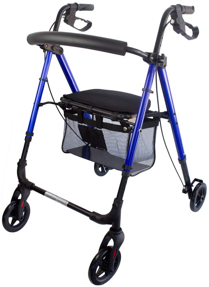 mobiclinic 4-Wheel Rollator For Reduced Mobility Folding Adjustable Aluminium Blue Aug