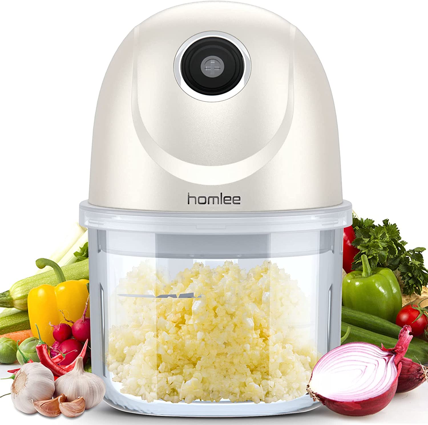 HOMLEE Electric Kitchen Chopper, 200 ml Mini Chopper, Wireless Kitchen Processor for Cutting Fruit, Onions, Garlic, Vegetables, Nuts, Meat, Portable Small Multi-Chopper