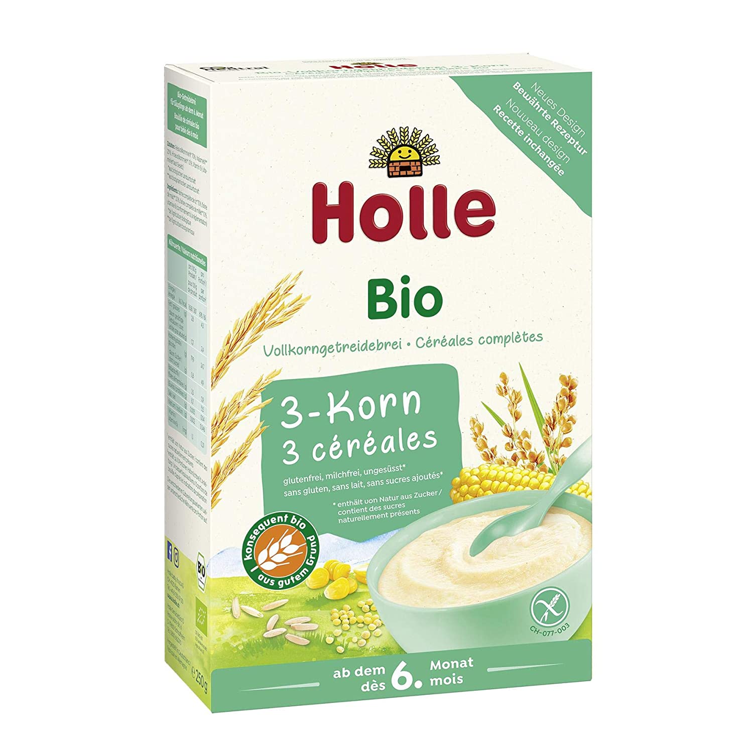 Holle Bio Babybrei 3-Korn aus Reis, Mais und Hirse, 250 g