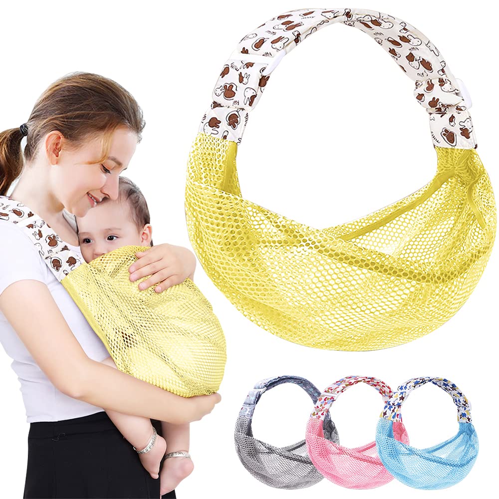 HINATAA Breathable Baby Carrier, Adjustable Baby Carrier Wrap, Quick Drying, 3D Mesh, Thick Shoulder Straps, Elastic for Summer, Pool, Beach, Carrying Newborn (Yellow)