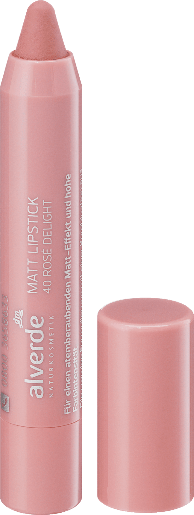 alverde NATURKOSMETIK Lipstick, Matte Lipstick, Rose Delight, 40, And 3.7 Ml Of A