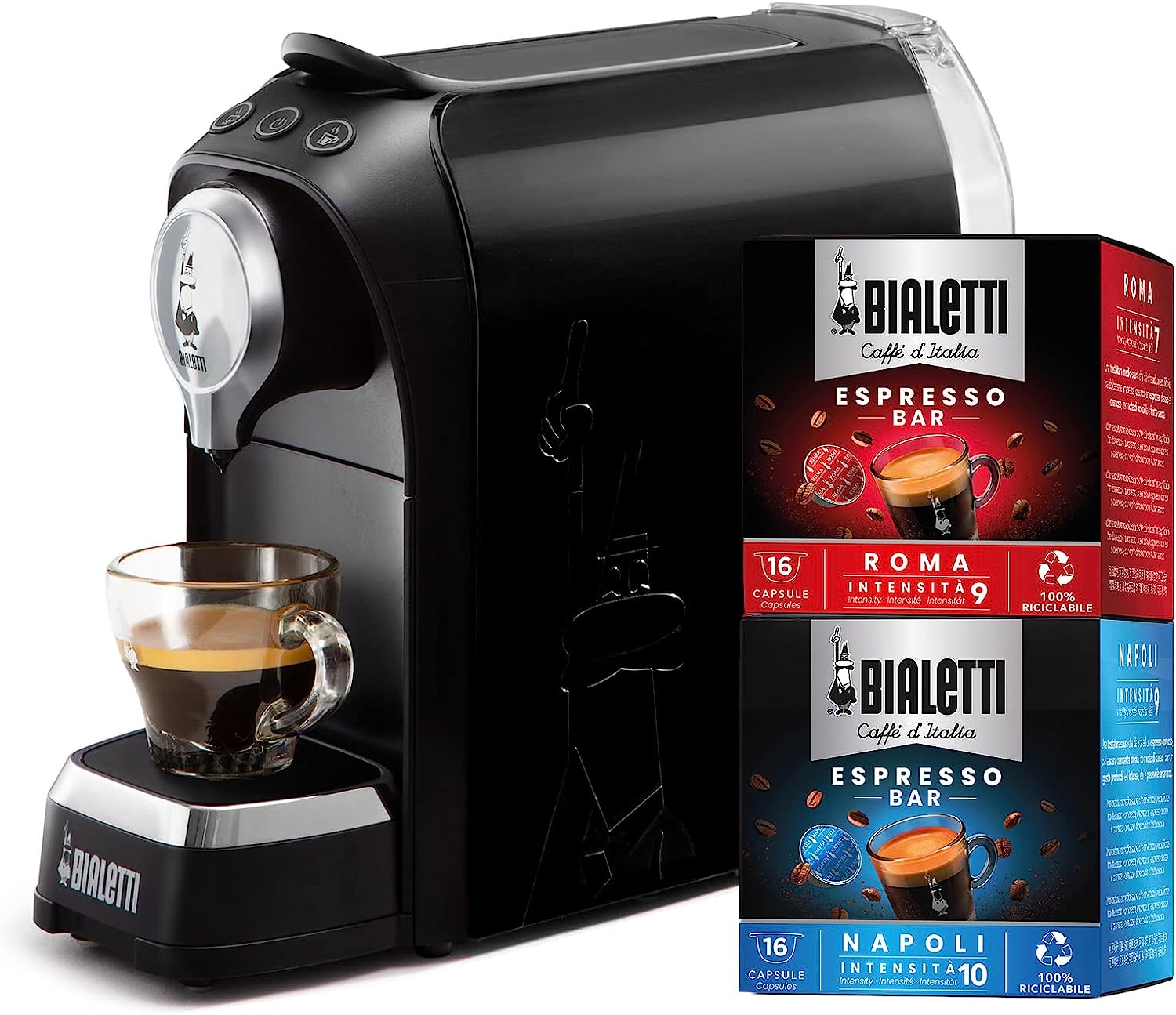 Bialetti Super Espresso Machine for Aluminium Capsules with 32 Capsules, Black
