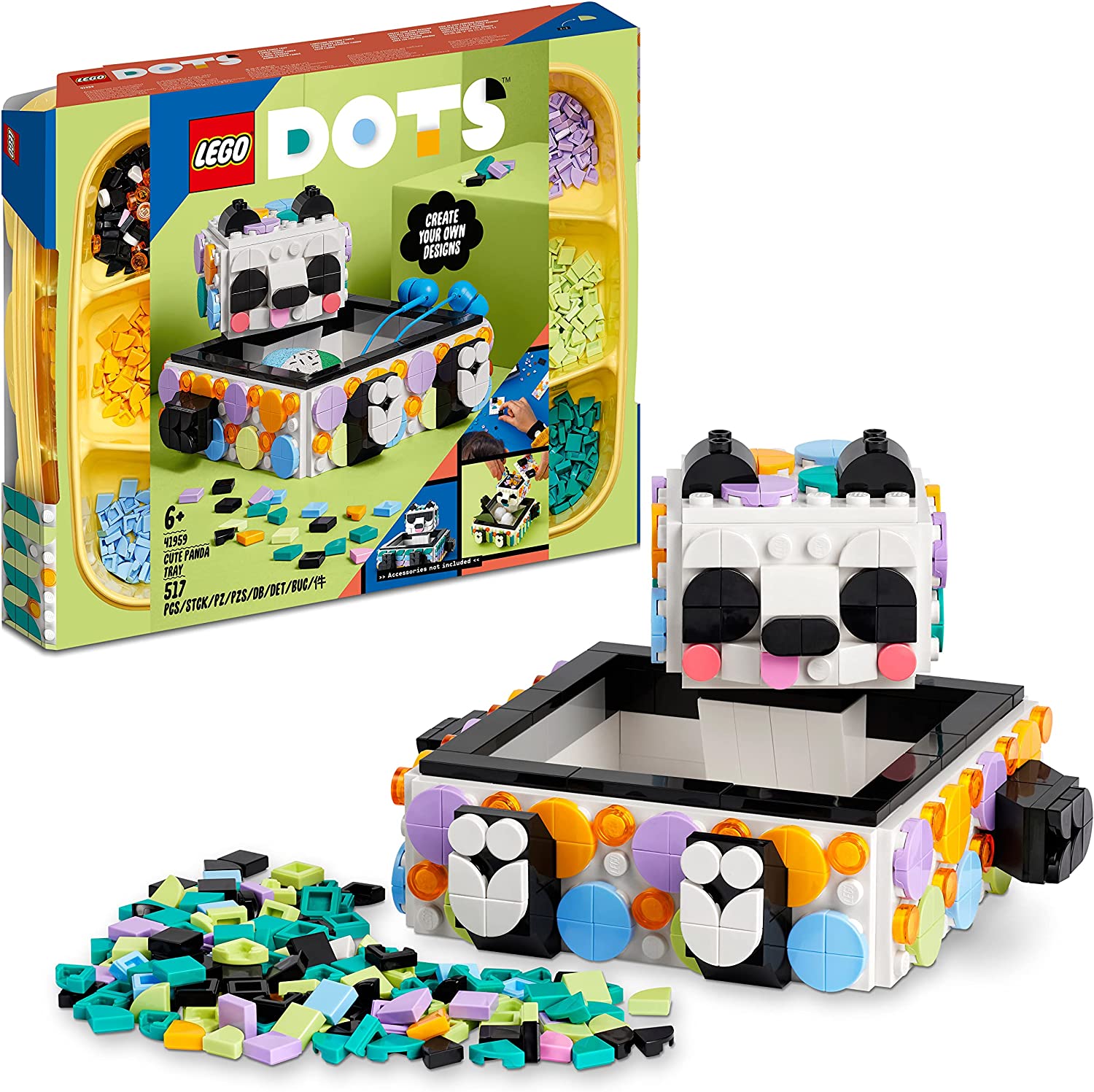 LEGO 41959 DOTS Panda Storage Tray, Craft Set for Jewellery Boxes, Toys as Desk Organiser or Children\'s Room Decoration for Children from 6 Years